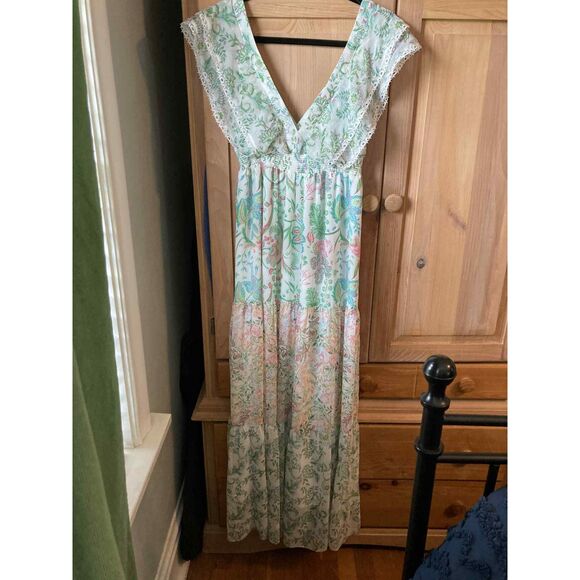 NWT House of Harlow 1960 x REVOLVE Pastel Floral Tiered Maxi Dress, Small - Picture 3 of 5